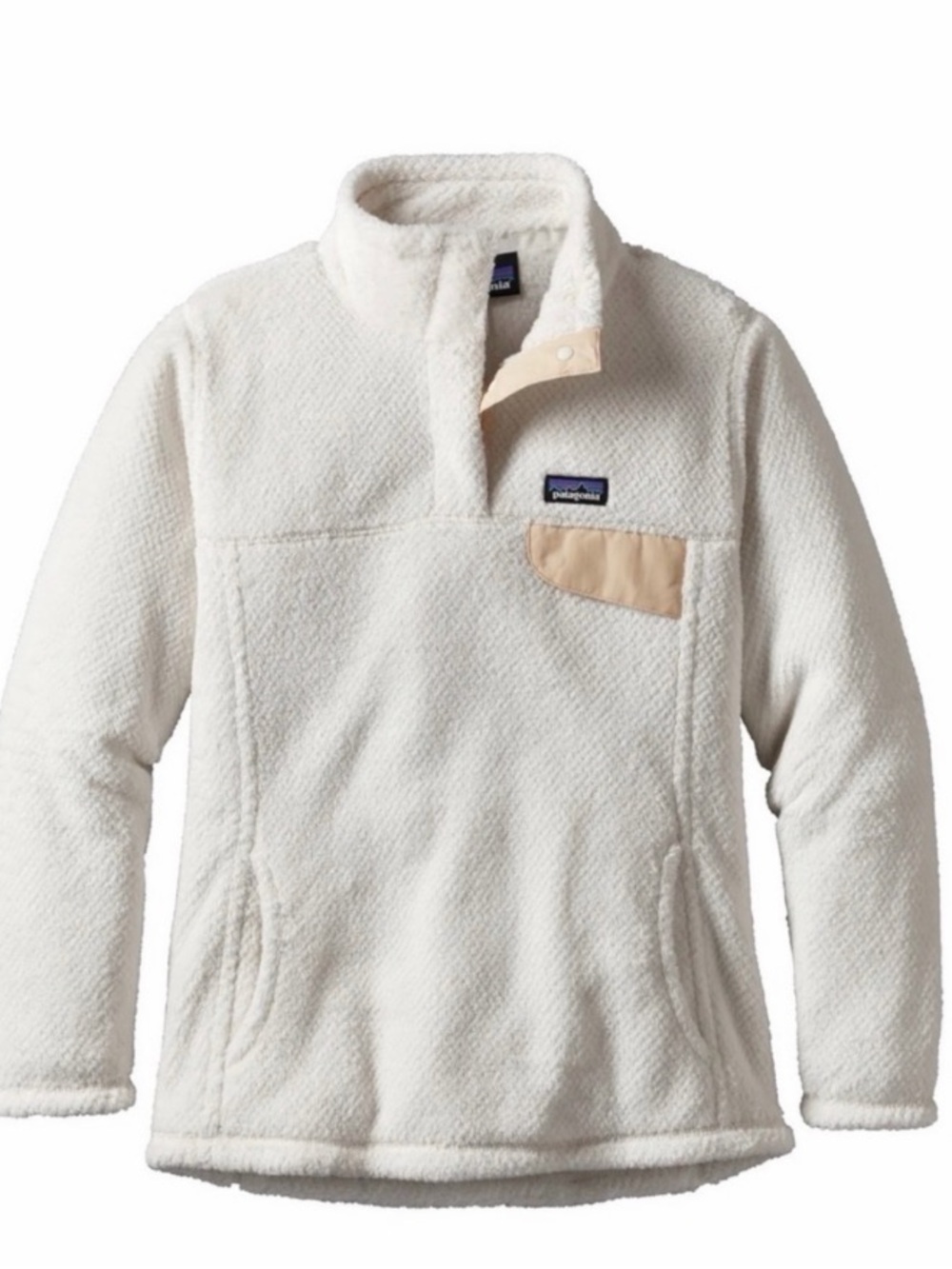 Patagonia Kids Cream Fleece Pullover with Tan Patch